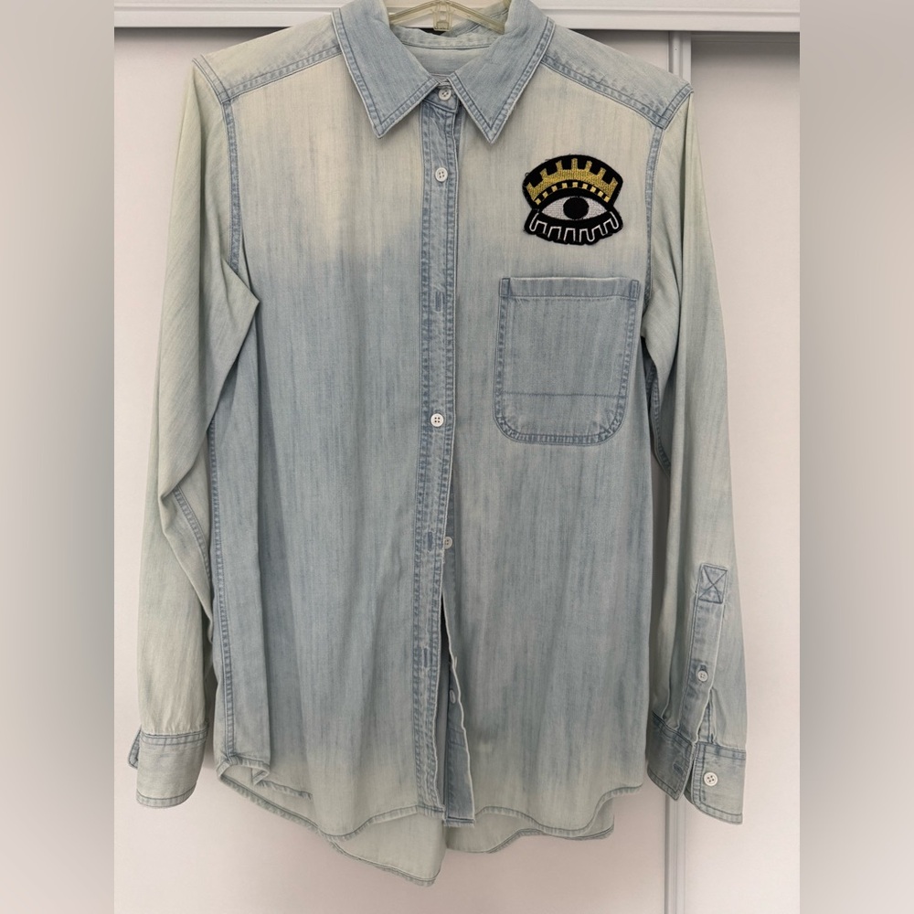Rails Light Blue Denim Shirt with Eye Design